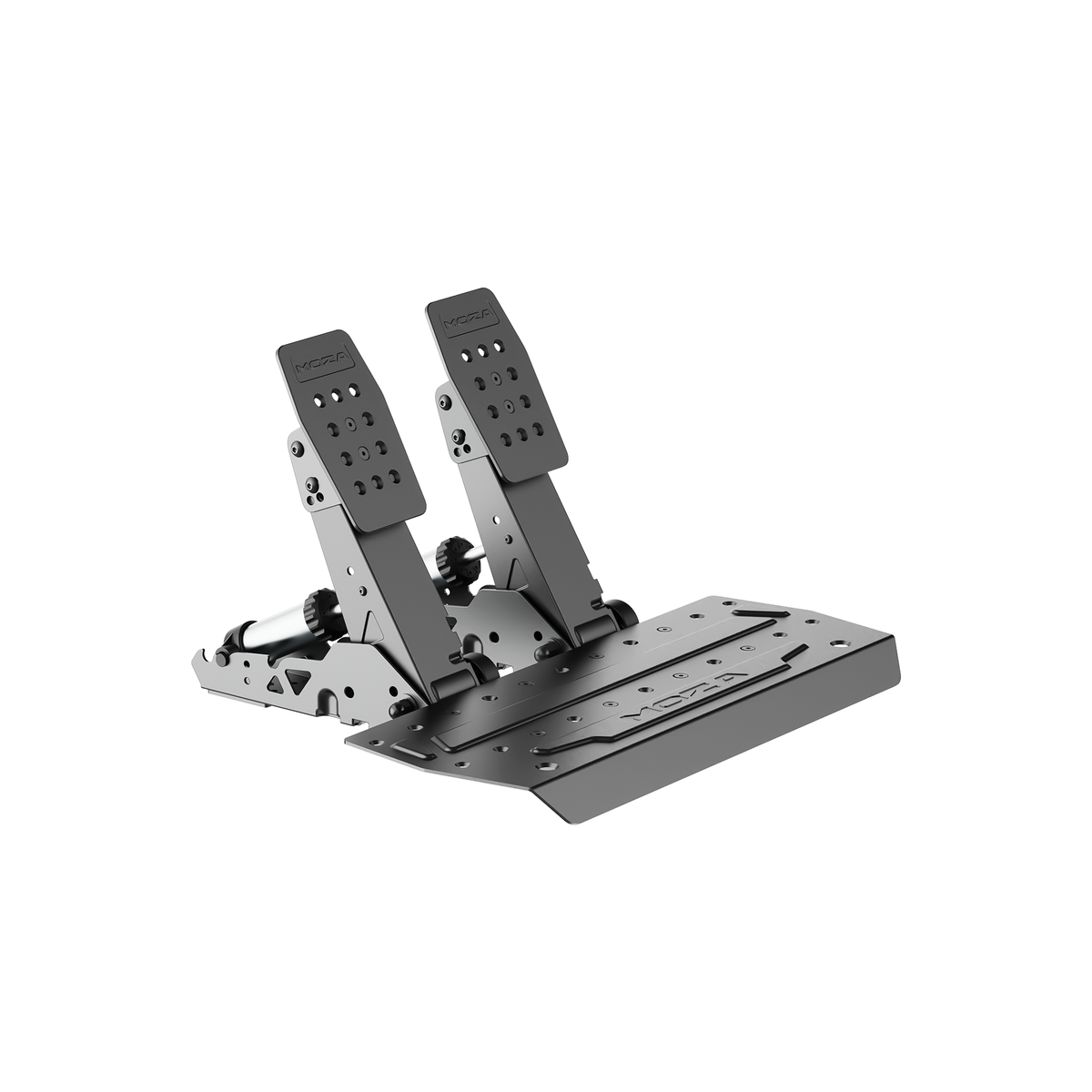 MOZA SRP2 throttle and load-cell brake pedals on their mounting base